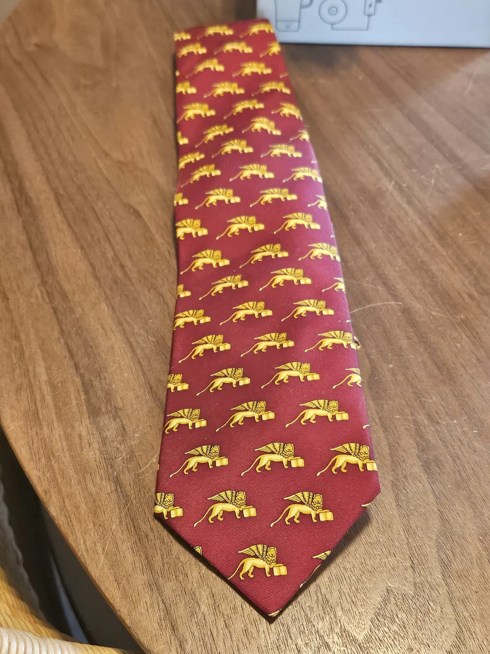 Fabris Venezia Italy 100% Silk Deep Red Tie with Gild Winged Lion Print